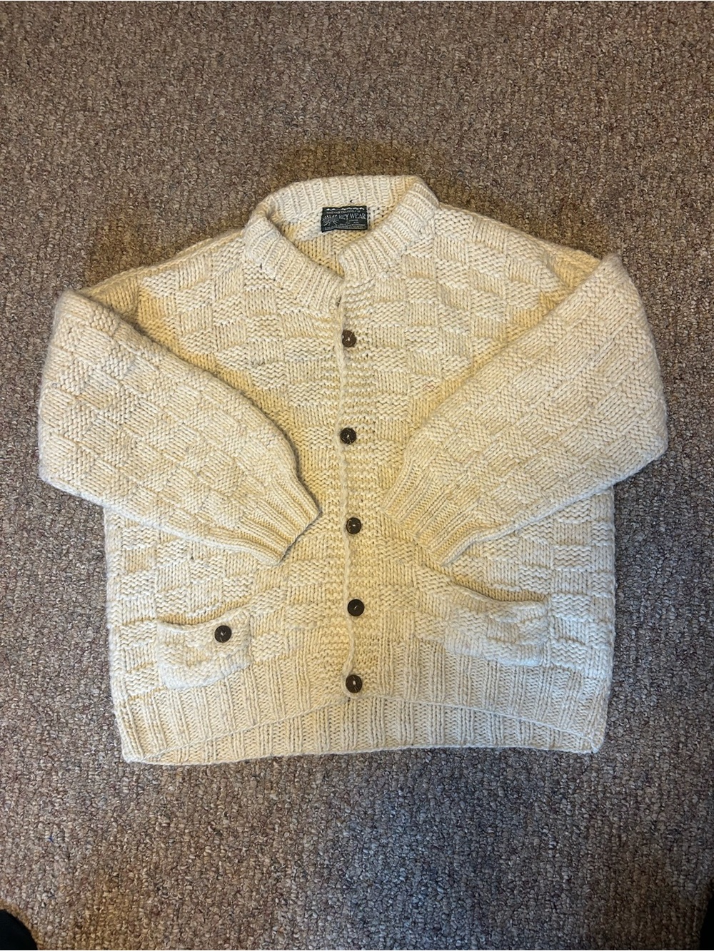 Vintage 90s Rey Wear Hand Knit Wool Cardigan Sweater